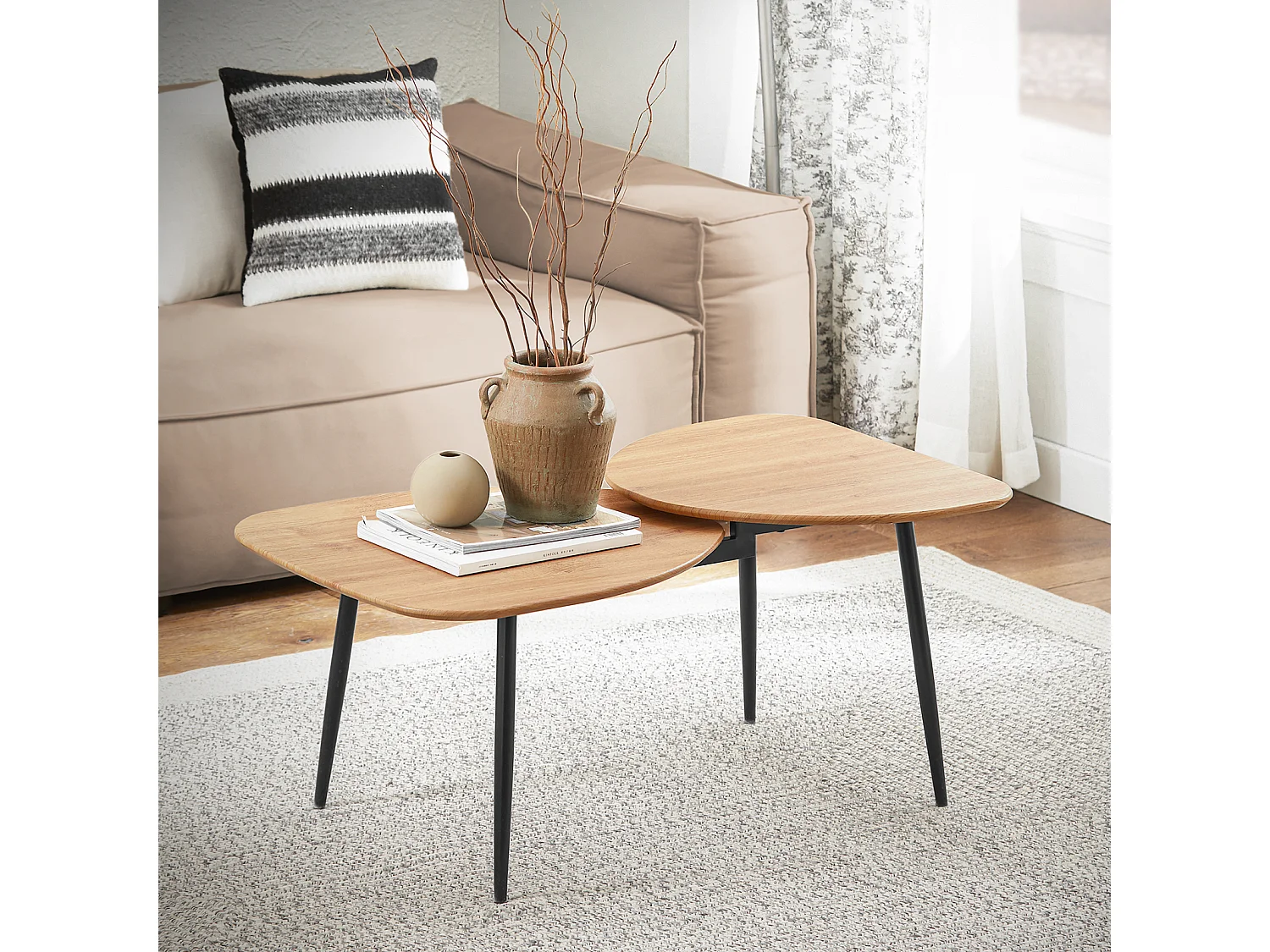 SoBuy Table Basse Table de Salon, Meuble de Salon Design, Structure en métal avec 2 plateaux, 100 x 54 x 45 cm, FBT127-N