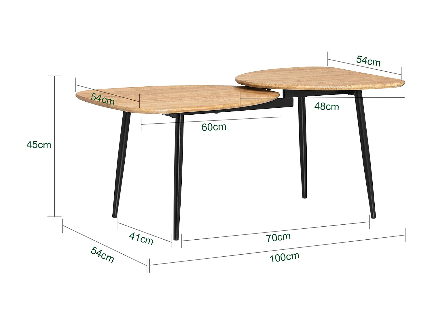 SoBuy Table Basse Table de Salon, Meuble de Salon Design, Structure en métal avec 2 plateaux, 100 x 54 x 45 cm, FBT127-N
