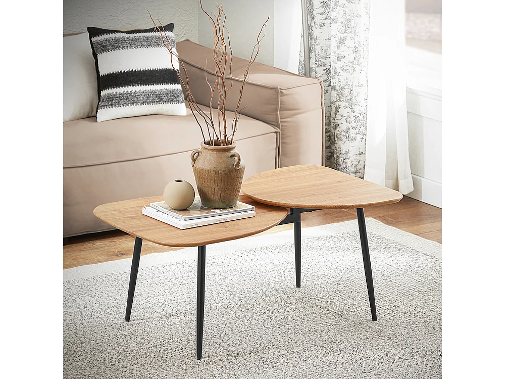 SoBuy Table Basse Table de Salon, Meuble de Salon Design, Structure en métal avec 2 plateaux, 100 x 54 x 45 cm, FBT127-N