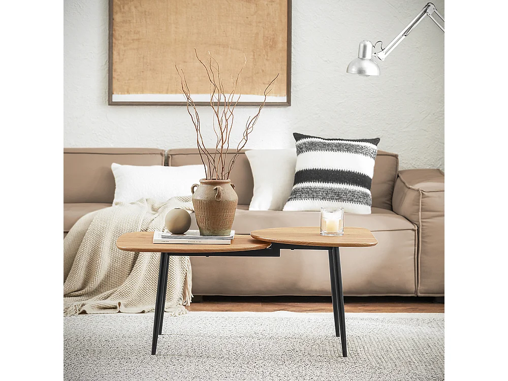 SoBuy Table Basse Table de Salon, Meuble de Salon Design, Structure en métal avec 2 plateaux, 100 x 54 x 45 cm, FBT127-N