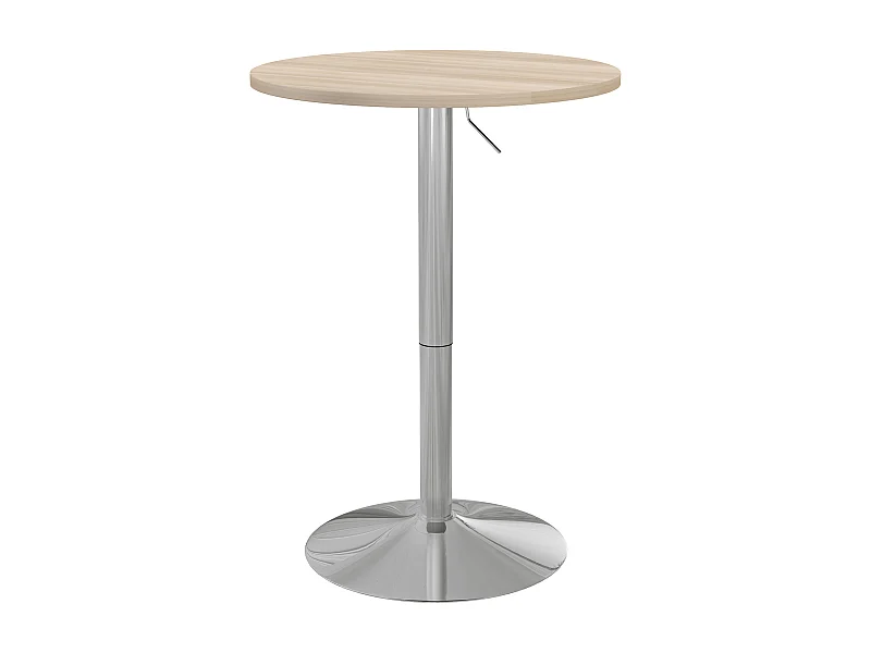 Table de bar ronde Ø 60 cm table bistro chic hauteur réglable 69-91 cm acier chromé aspect bois clair