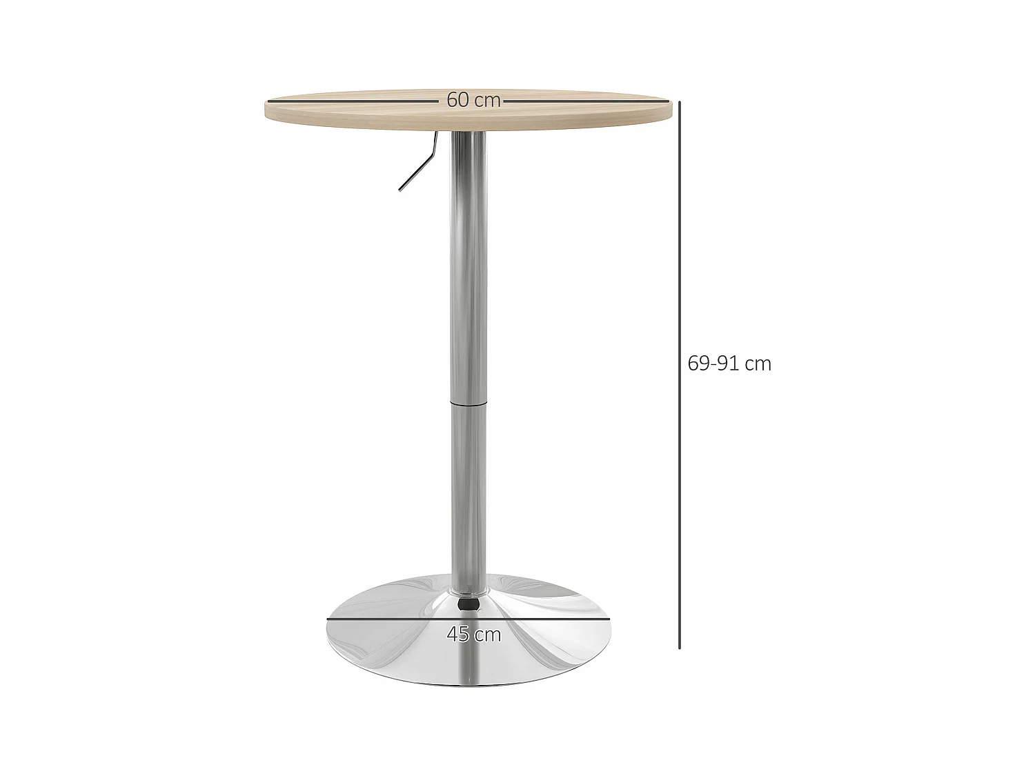 Table de bar ronde Ø 60 cm table bistro chic hauteur réglable 69-91 cm acier chromé aspect bois clair