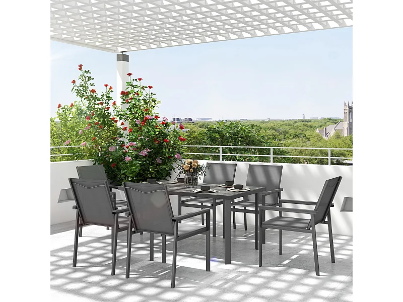 Ensemble salon de jardin 6 places 7 pièces table à manger gris