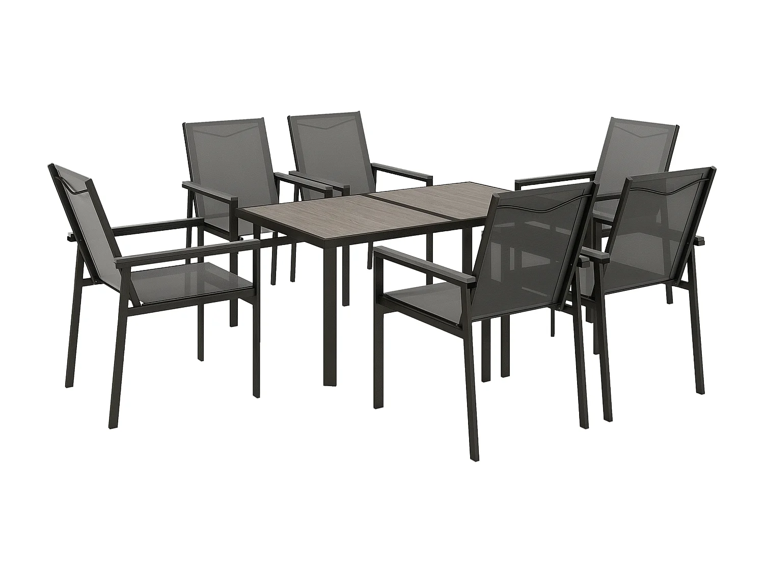 Ensemble salon de jardin 6 places 7 pièces table à manger gris