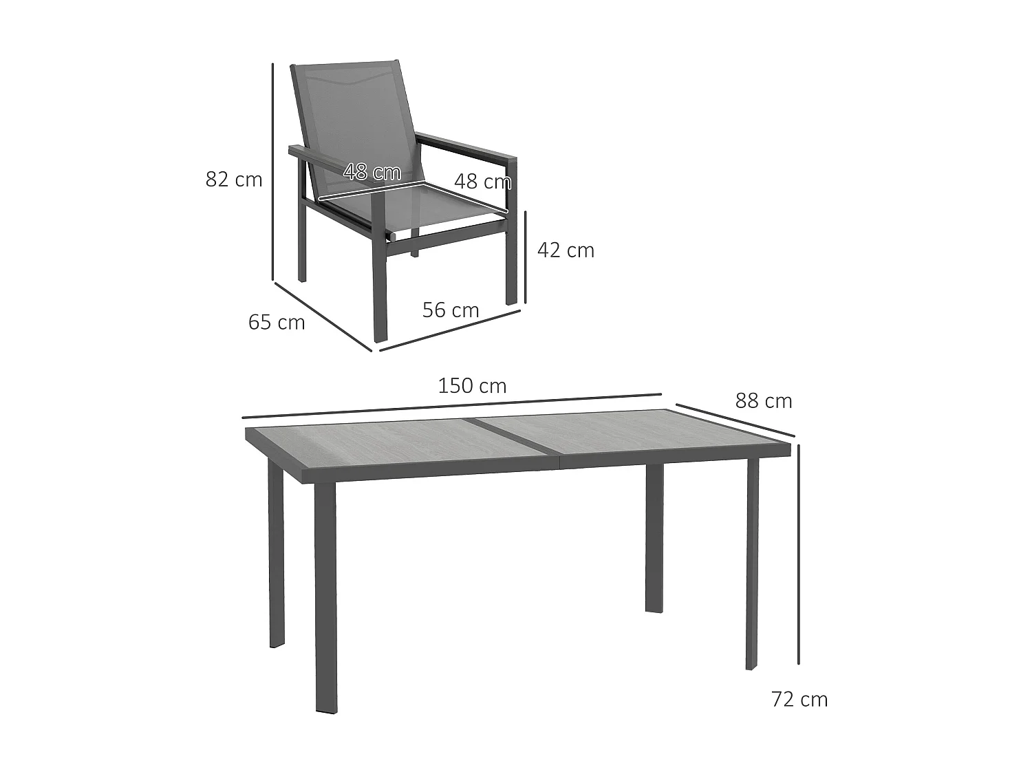 Ensemble salon de jardin 6 places 7 pièces table à manger gris