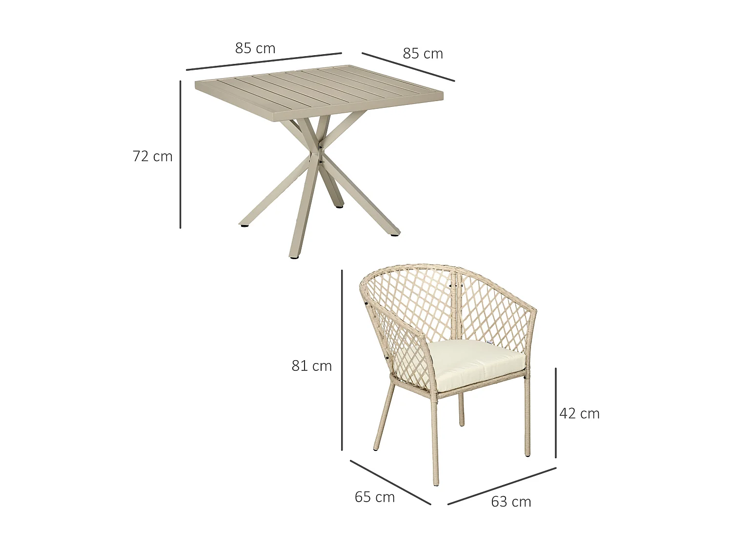 Ensemble salle à manger de jardin 4 places 5 pièces métal résine tressée beige