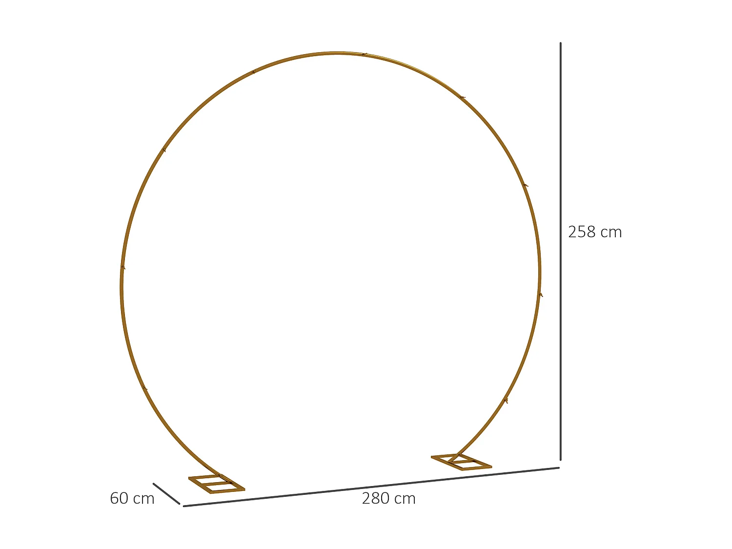 Arche décorative - arche de mariage - arche de ballon - dim. 280L x 60l x 258H cm - acier doré