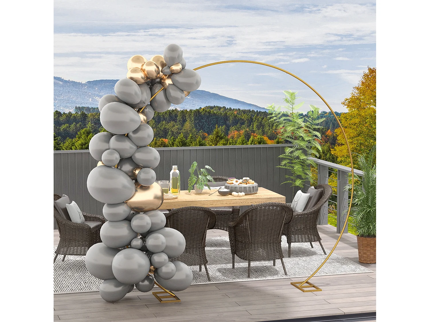 Arche décorative - arche de mariage - arche de ballon - dim. 280L x 60l x 258H cm - acier doré