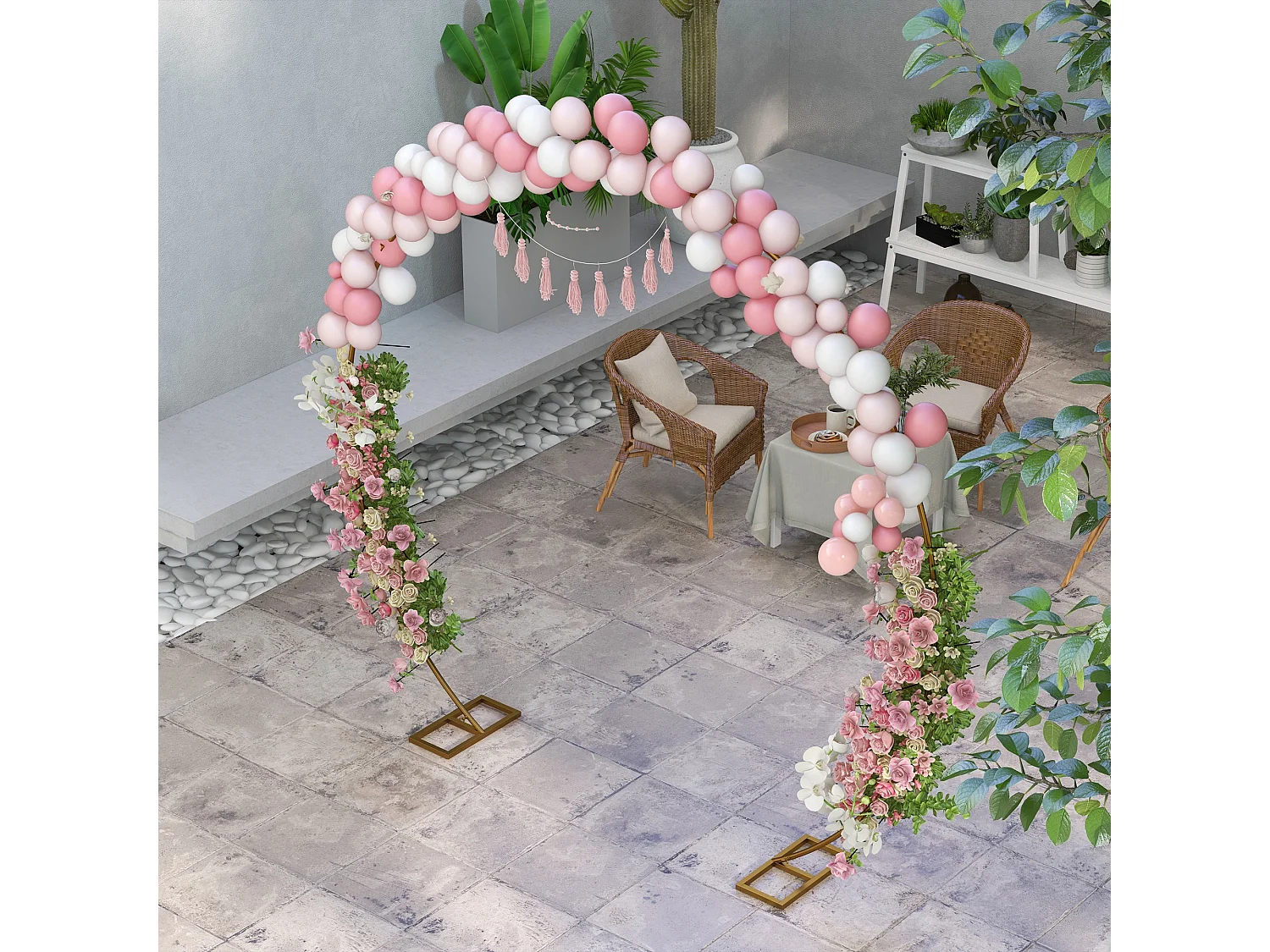 Arche décorative - arche de mariage - arche de ballon - dim. 280L x 60l x 258H cm - acier doré