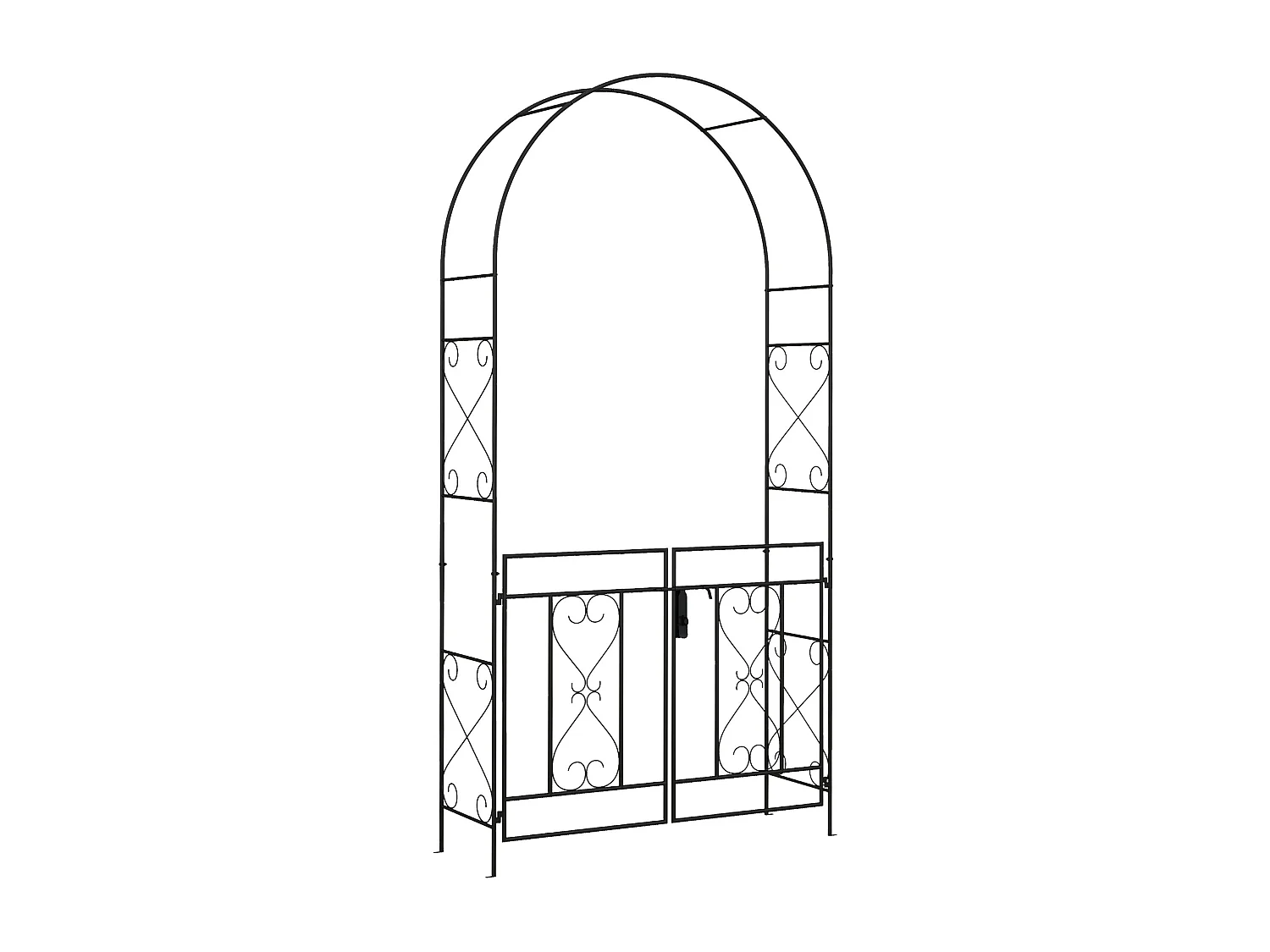 Arche de jardin avec portillon treillis style fer forgé métal époxy noir