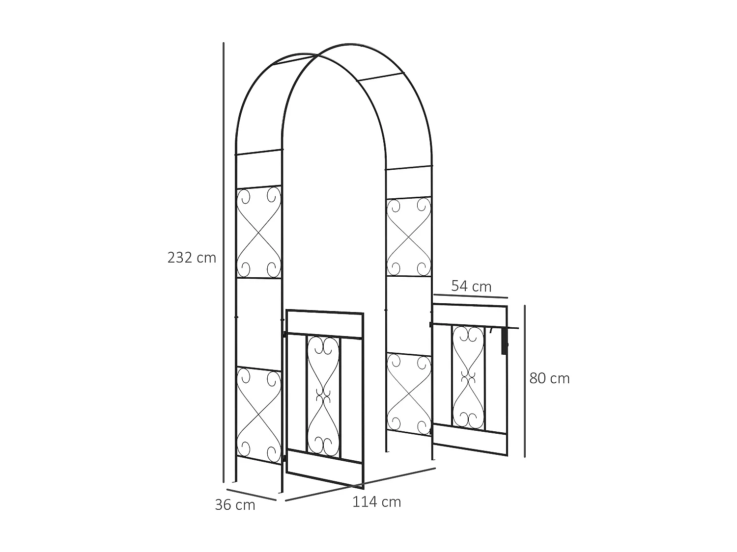 Arche de jardin avec portillon treillis style fer forgé métal époxy noir
