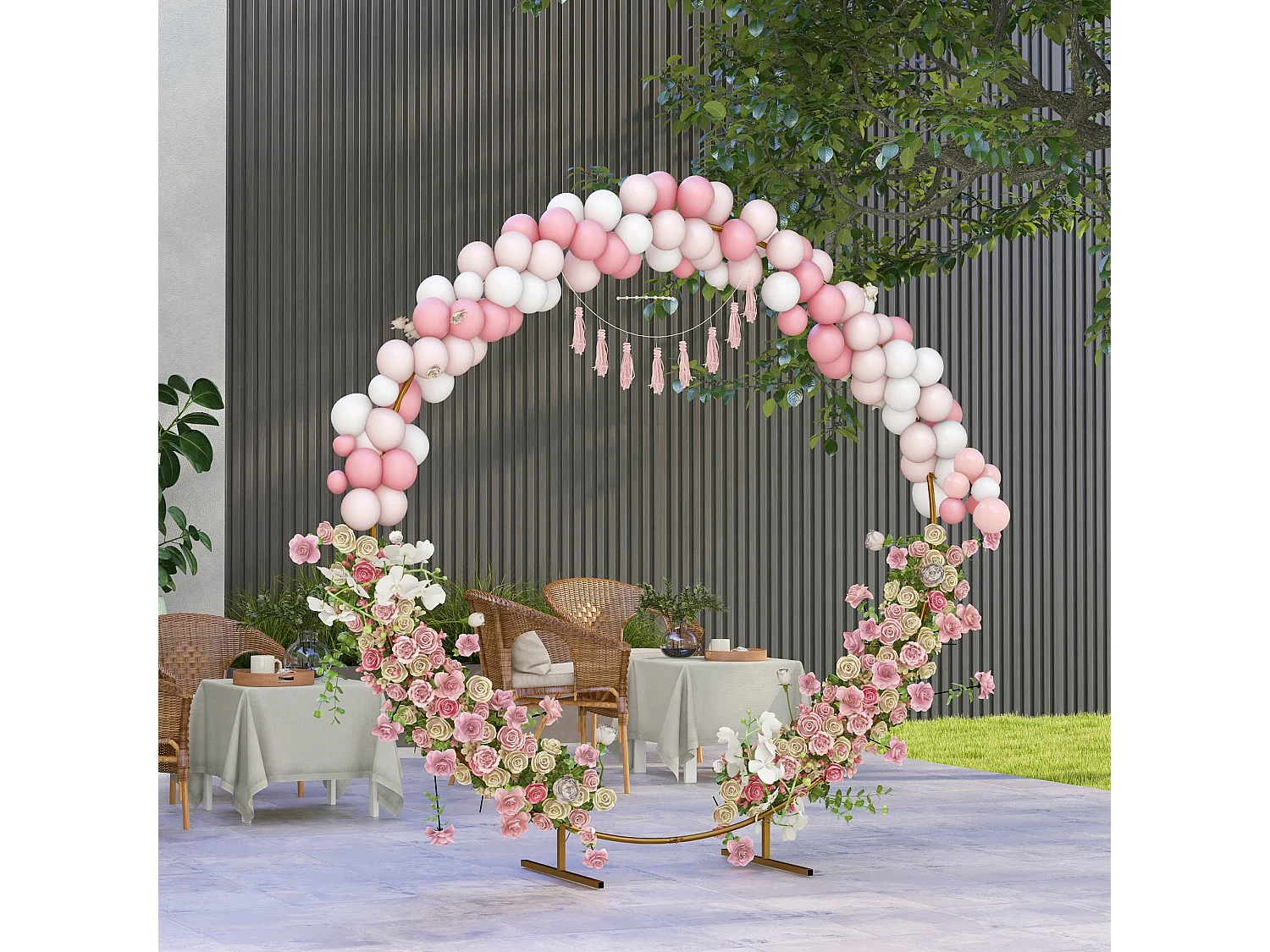 Arche décorative - arche de mariage - arche de ballon - dim. 222L x 60l x 224H cm - acier doré