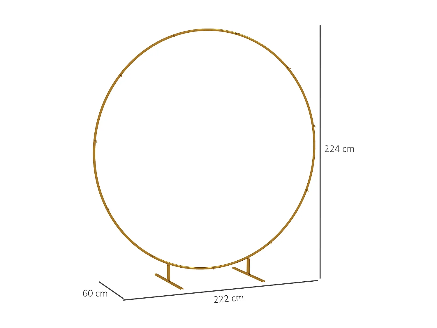 Arche décorative - arche de mariage - arche de ballon - dim. 222L x 60l x 224H cm - acier doré