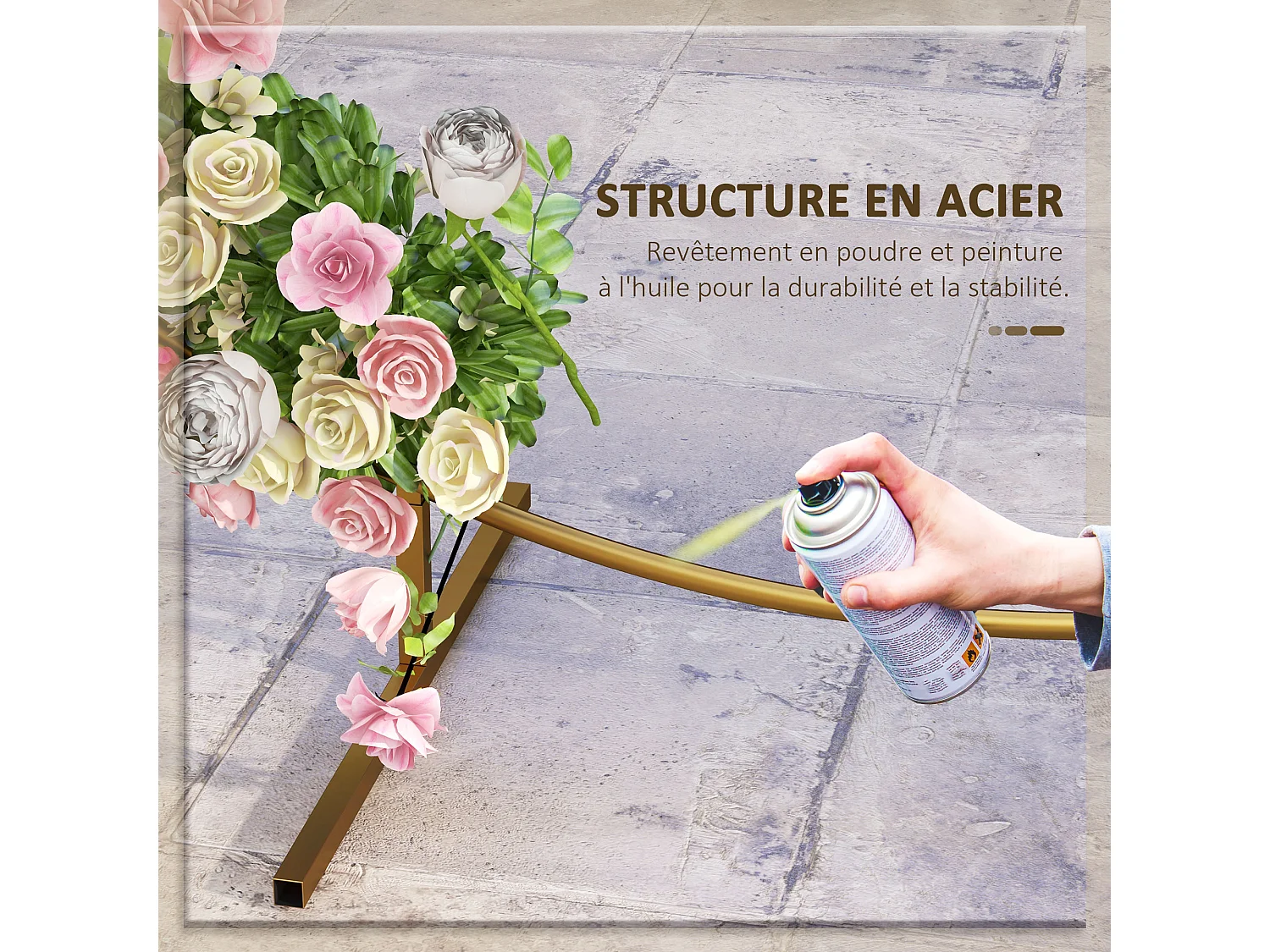 Arche décorative - arche de mariage - arche de ballon - dim. 222L x 60l x 224H cm - acier doré