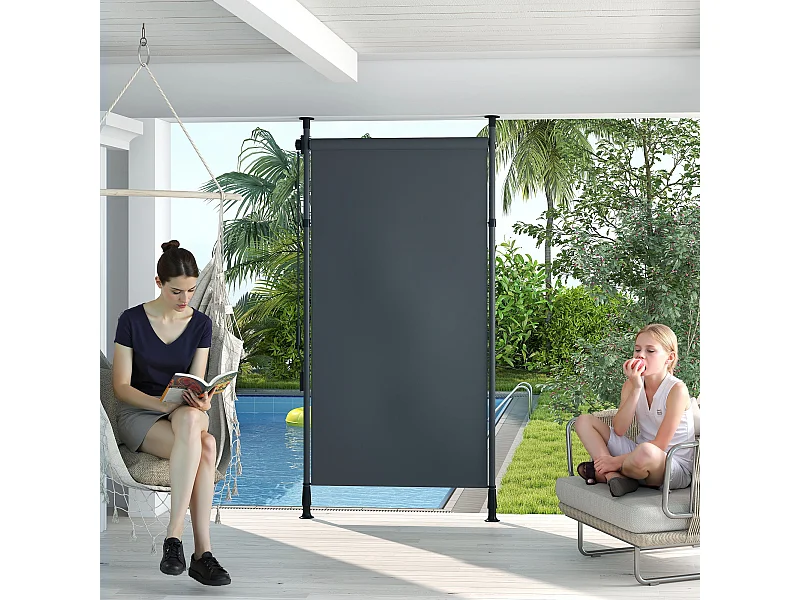 Store extérieur sur pied store manuel rétractable enroulable réglable dim. 1,5 x 2,2-3,1 m avec manivelle métal alu. polyester gris foncé