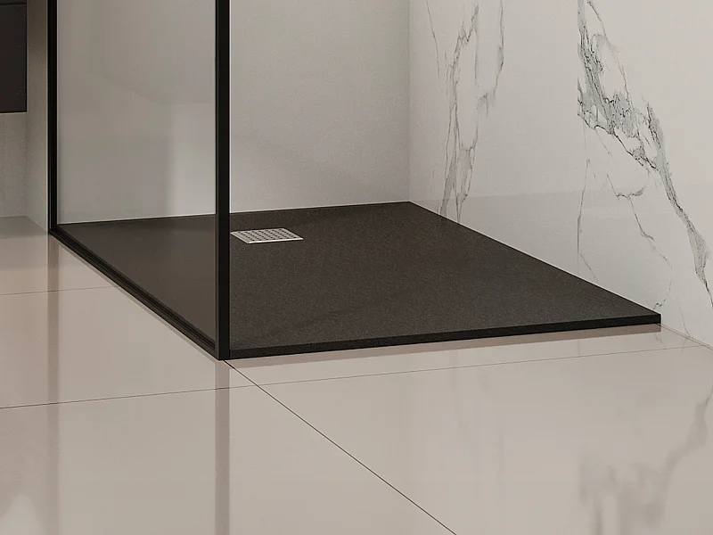 Receveur de douche extra plat à poser ou à encastrer recoupable en résine SMC - Noir - 120 x 80 cm - MIRNOSA