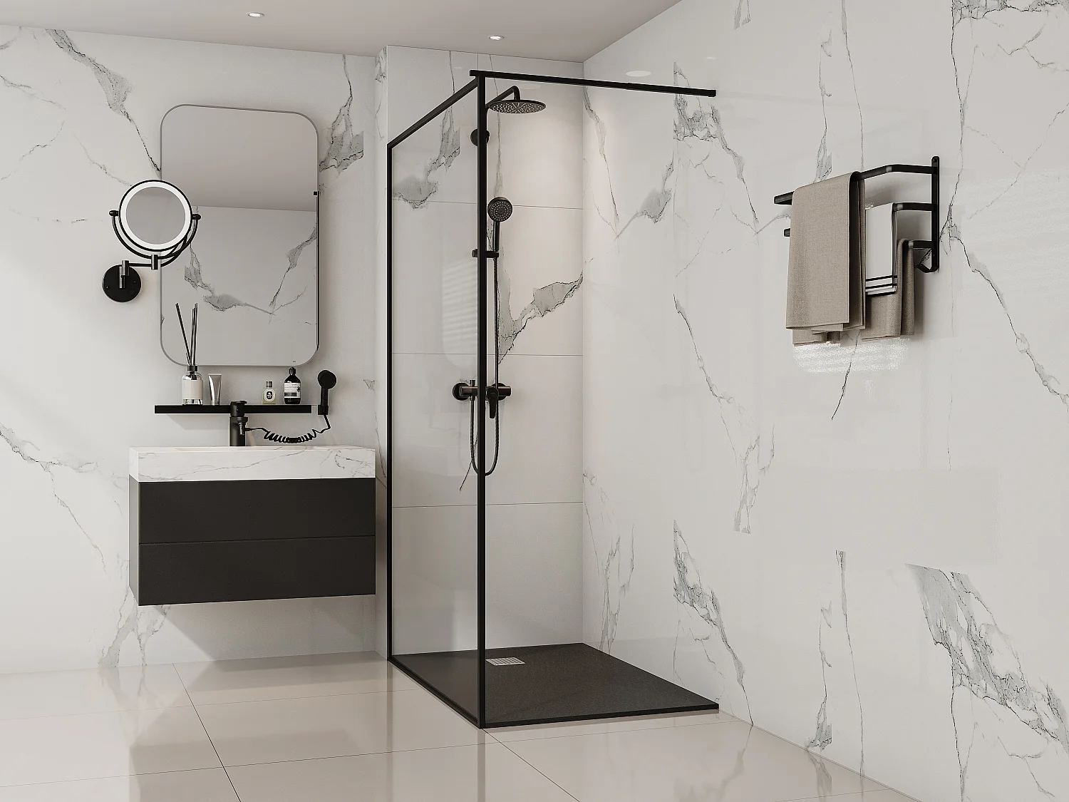 Receveur de douche extra plat à poser ou à encastrer recoupable en résine SMC - Noir - 120 x 80 cm - MIRNOSA