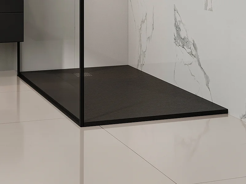 Base de chuveiro extra plana de pousar ou de encastrar cortável em resina SMC preto 160x90 cm - MIRNOSA