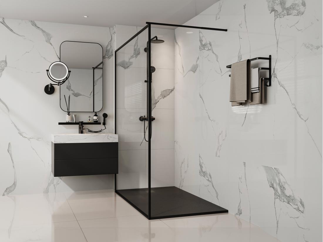 vente unique Receveur extra-plat à poser ou à encastrer découpable en résine SMC - Noir - 160 x 90 cm - MIRNOSA