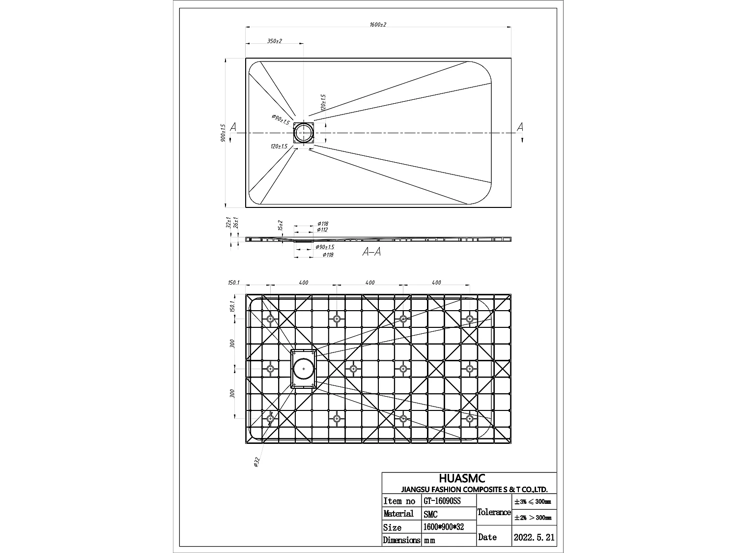Plato de ducha para instalar o empotrar en resina - Blanco - 160 x 90 cm - MIRNOSA