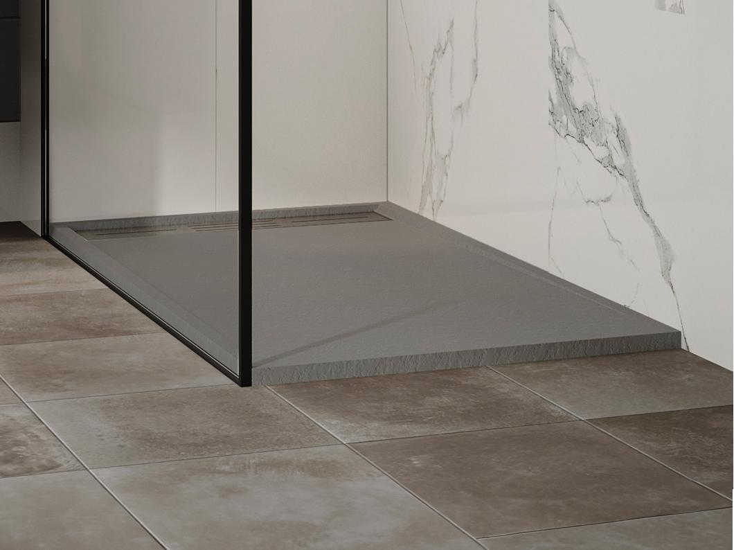 Receveur extra-plat à poser ou à encastrer découpable en résine SMC - Gris - 120 x 80 cm - LYROSA