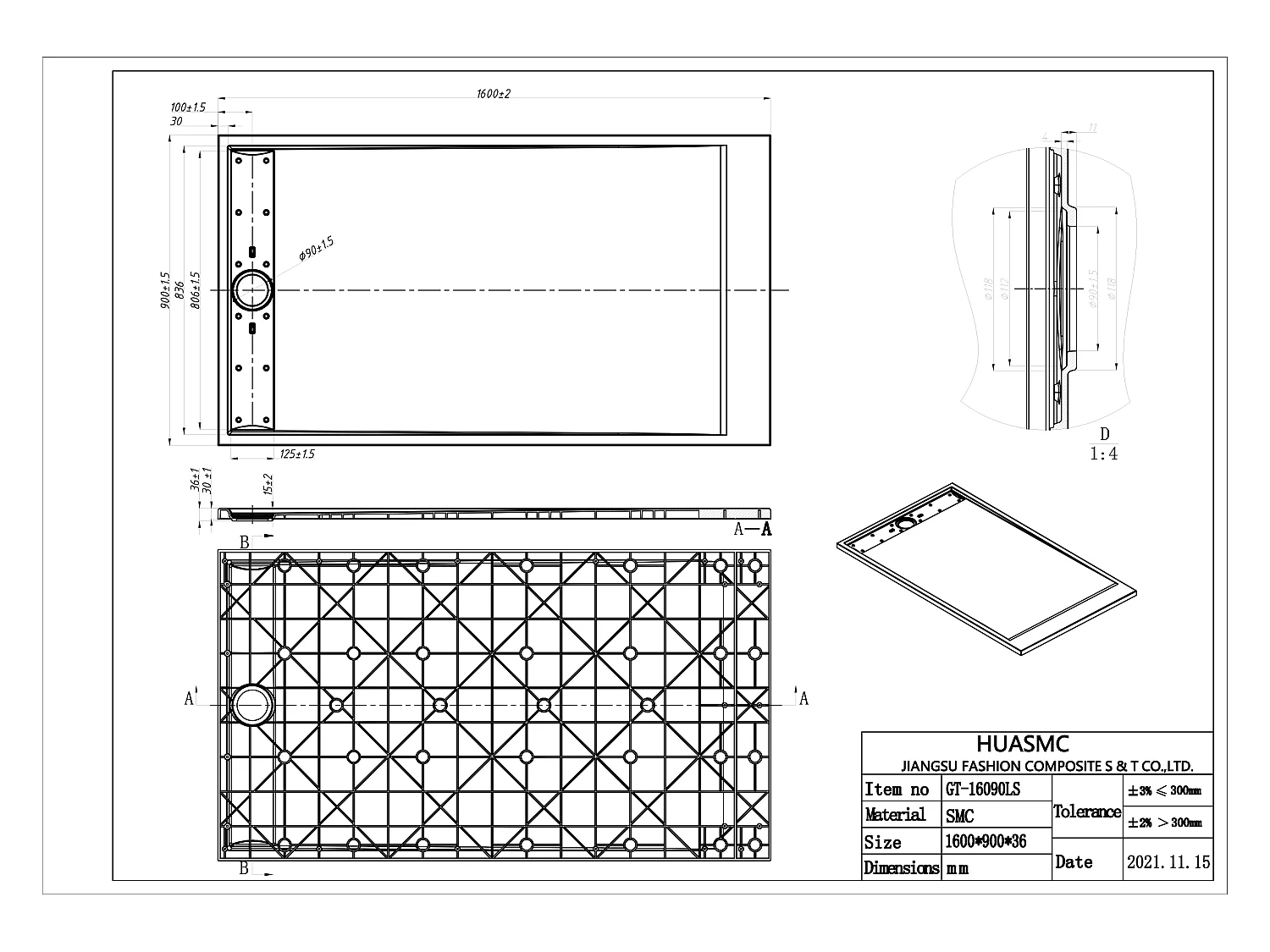 Plato de ducha de resina - Blanco - 160 x 90 cm - LYROSA
