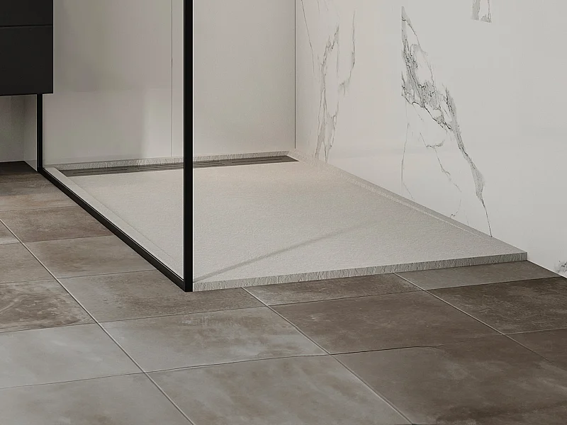 Receveur de douche extra plat à poser ou à encastrer recoupable en résine SMC - Blanc - 160 x 90 cm - LYROSA