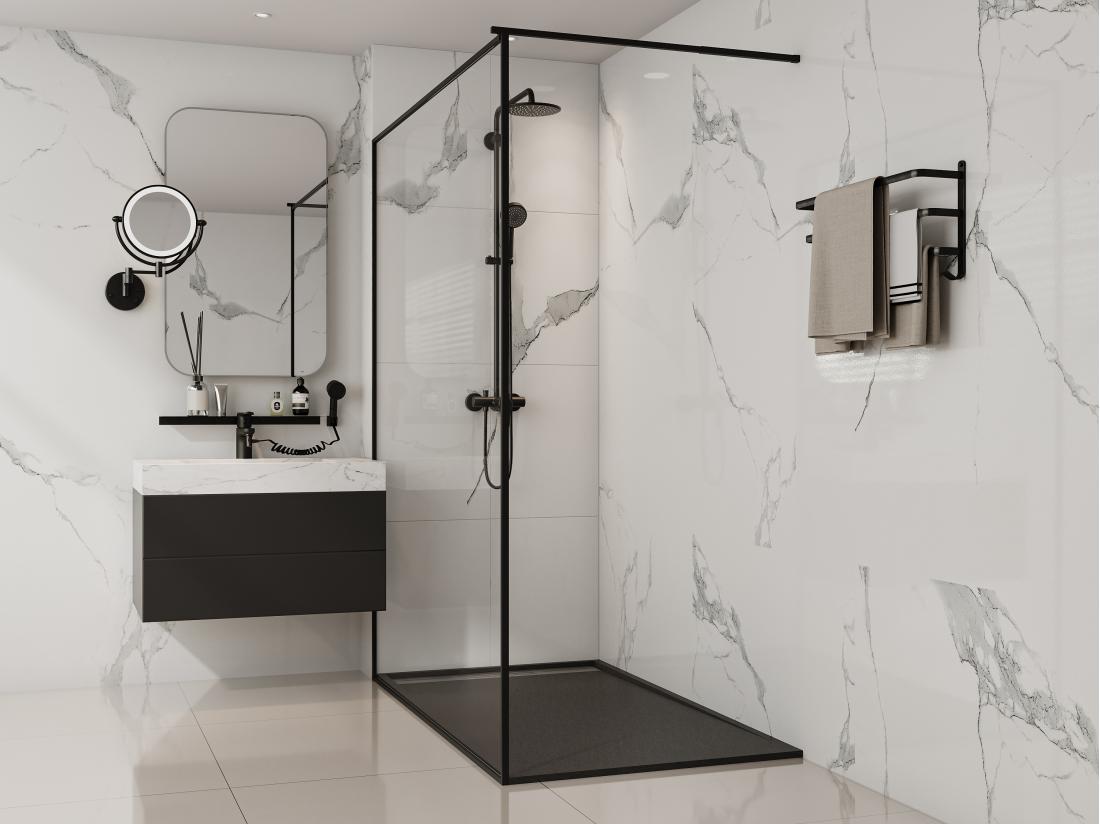 vente unique Receveur extra-plat à poser ou à encastrer découpable en résine SMC - Noir - 160 x 90 cm - LYROSA
