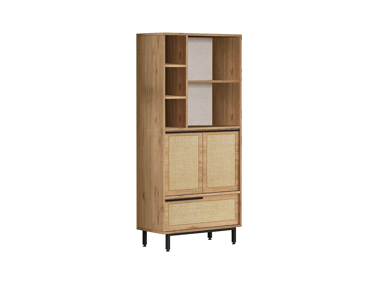 Bibliothèque Evelis L75cm Bois et Rotin clair