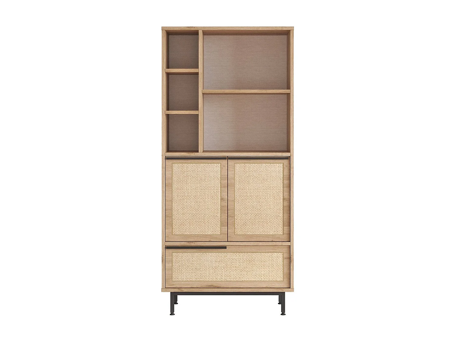 Bibliothèque Evelis L75cm Bois et Rotin clair