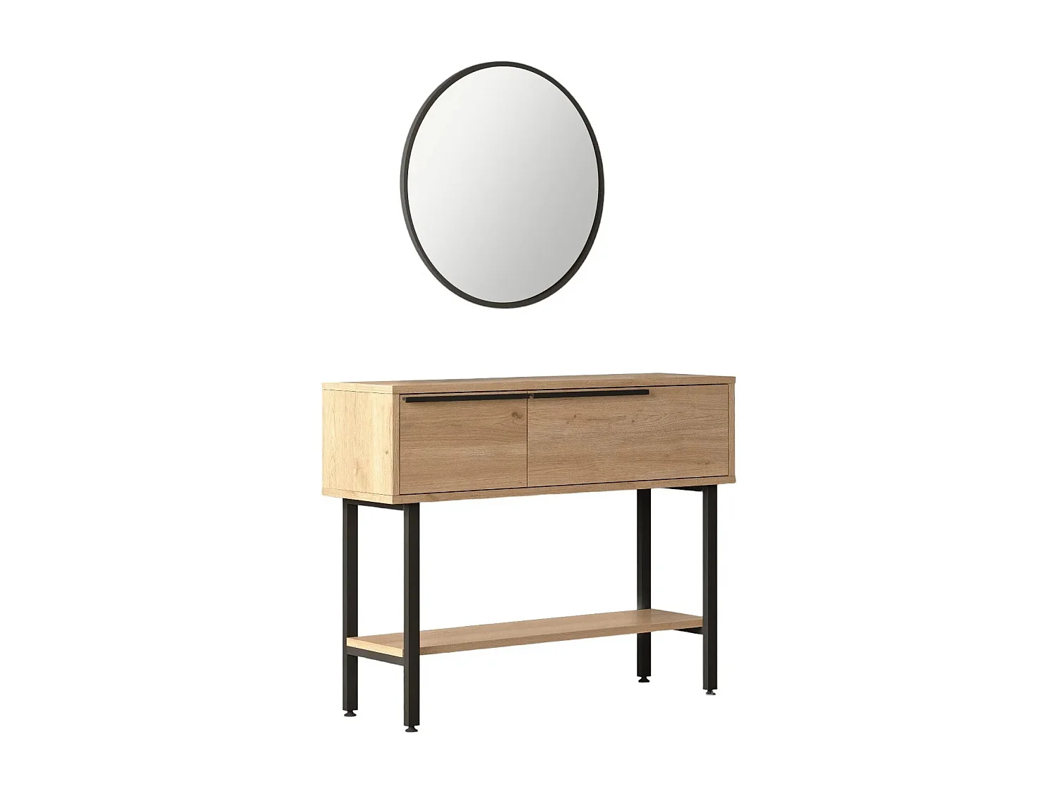 Console style industriel avec miroir Evelis Bois clair et Anthracite