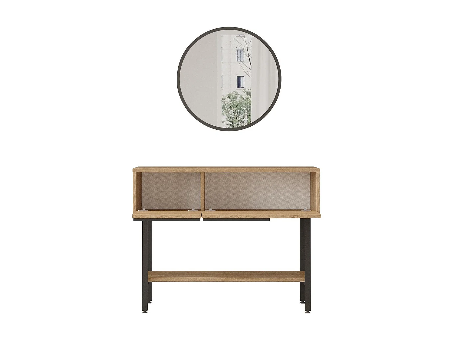 Console style industriel avec miroir Evelis Bois et Rotin clair