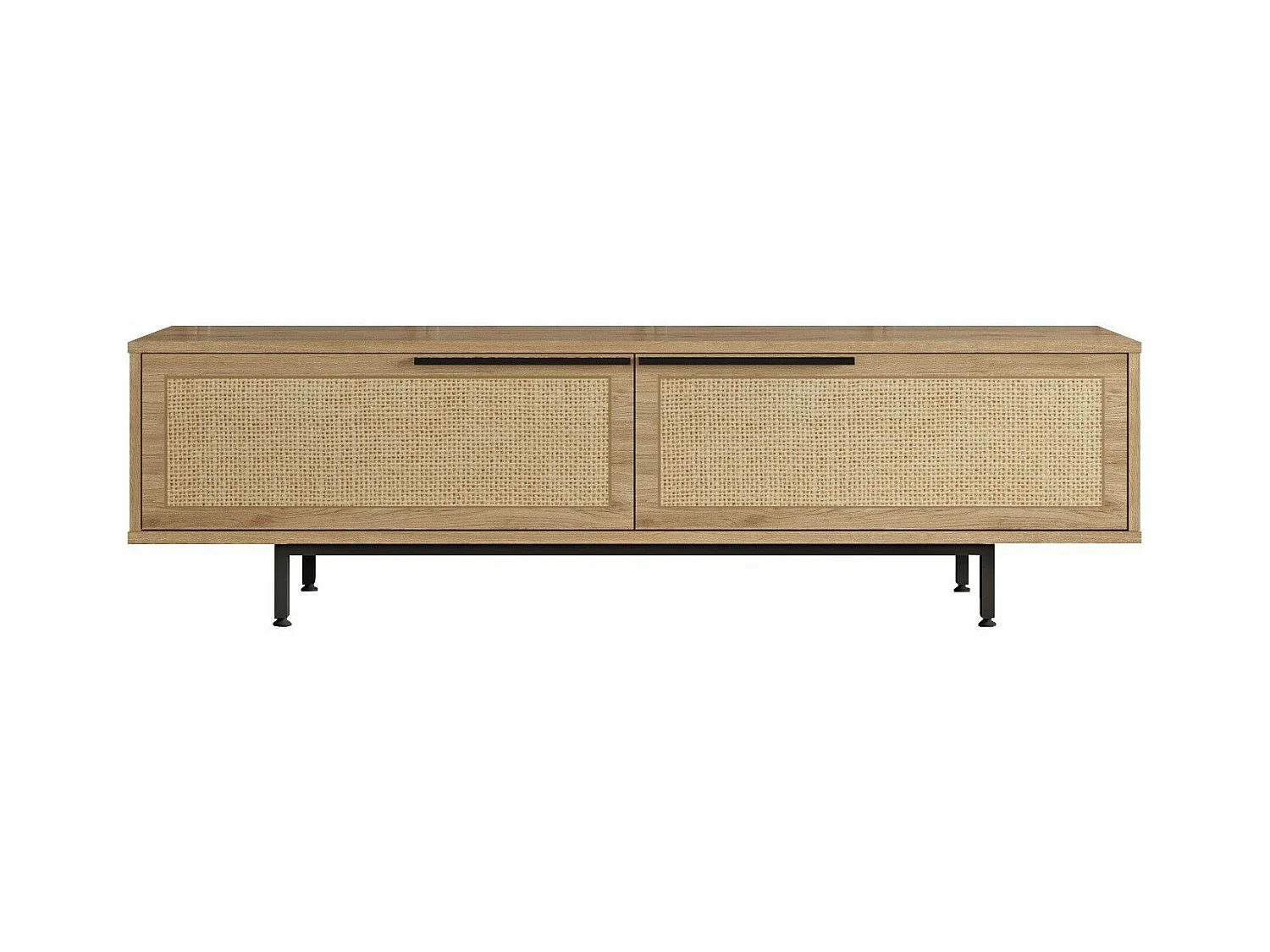 Meuble TV 2 portes avec cannage Evelis L160cm Bois et Rotin clair