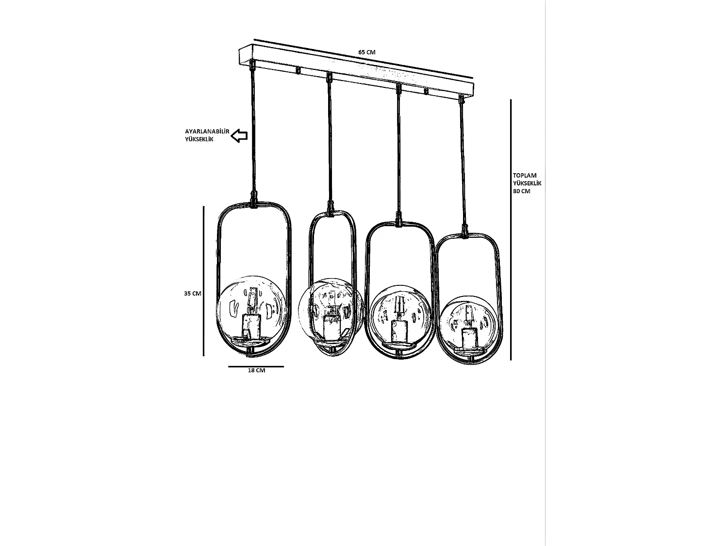 Suspension-plafonnier 4 globes alignés Bulla 65x80cm Verre Blanc et Métal Or rose