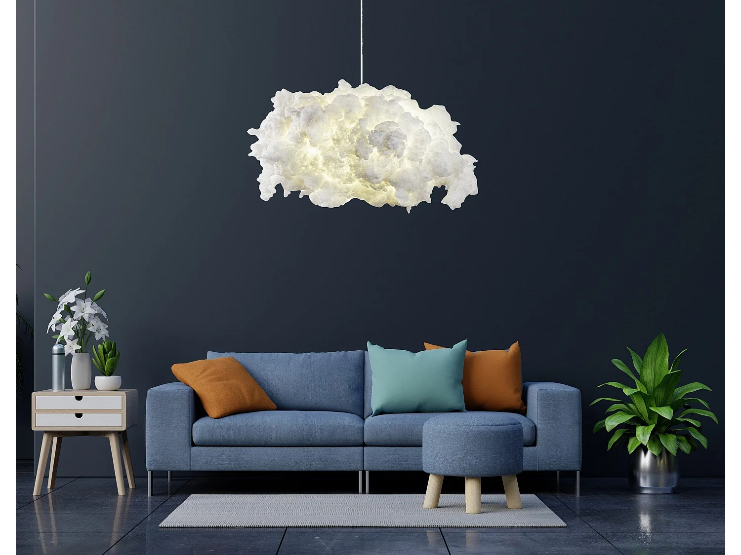 Suspension design nuage 1 lampe Cirrus L60cm Coton Blanc