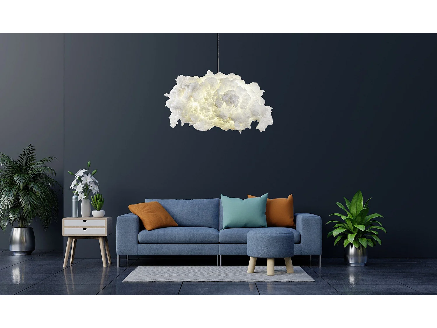 Suspension design nuage 1 lampe Cirrus L60cm Coton Blanc