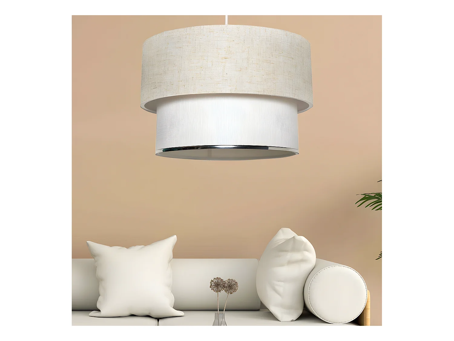 Suspension Clara base Blanc avec abat-jour Ø30cm bicolore Beige et blanc