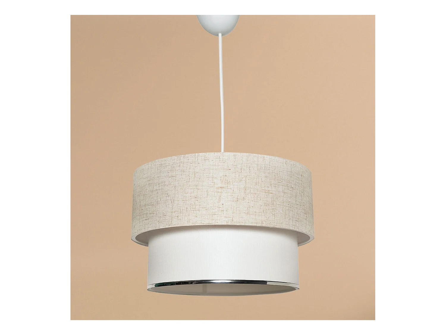 Suspension Clara base Blanc avec abat-jour Ø30cm bicolore Beige et blanc