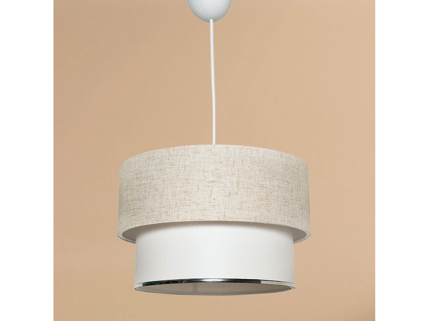 Suspension Clara base Blanc avec abat-jour Ø30cm bicolore Beige et blanc