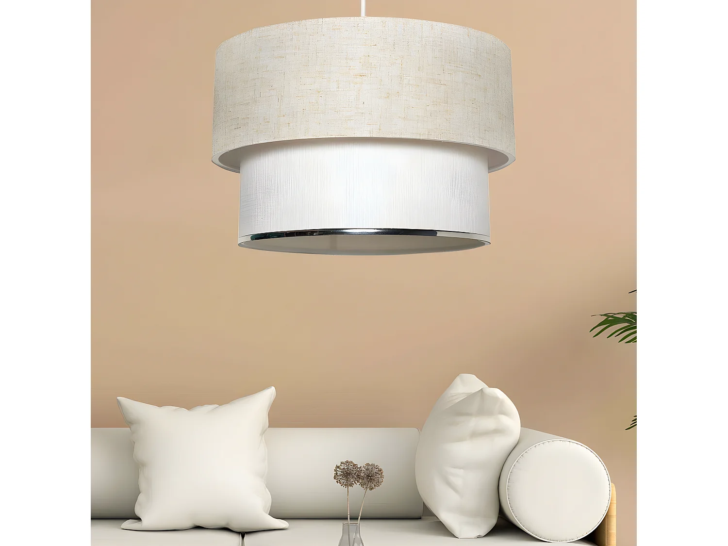 Suspension Clara base Blanc avec abat-jour Ø30cm bicolore Beige et blanc