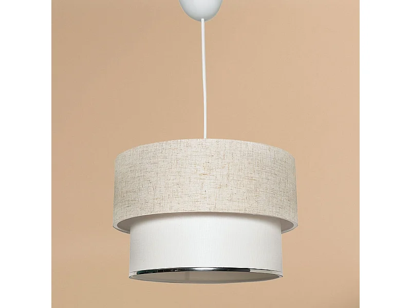 Suspension Clara base Blanc avec abat-jour Ø30cm bicolore Beige et blanc