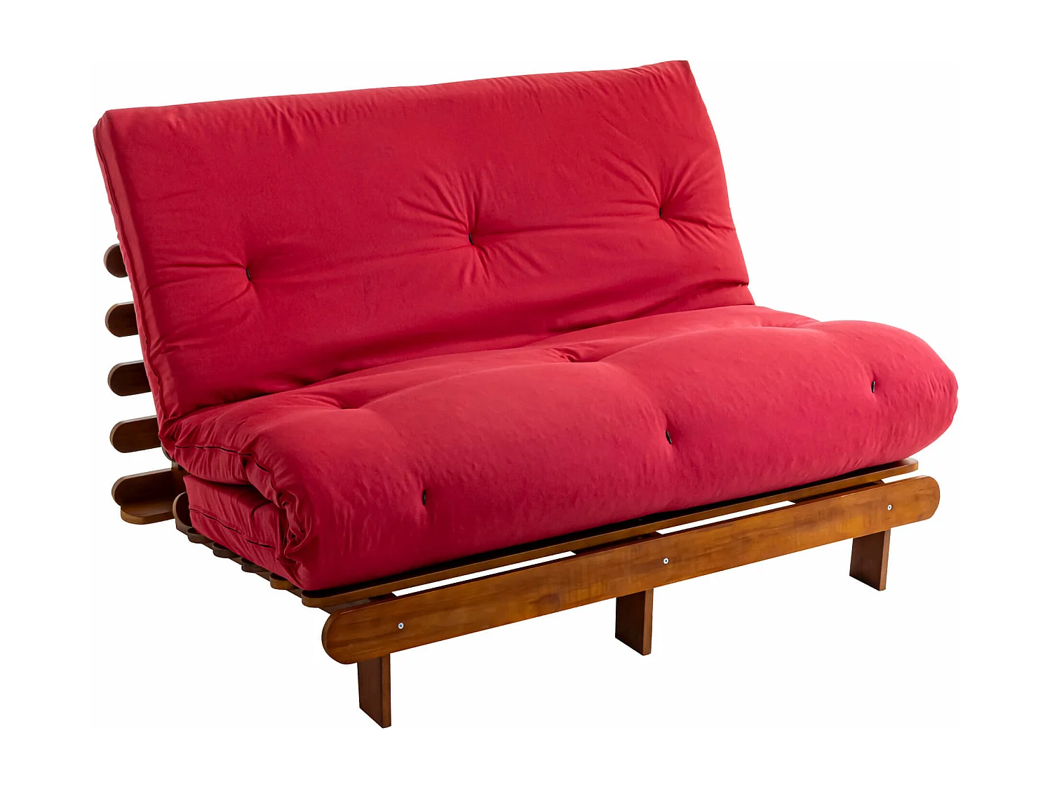 Ensemble matelas futon en coton et structure en bois massif noisette 140x200 Rouge
