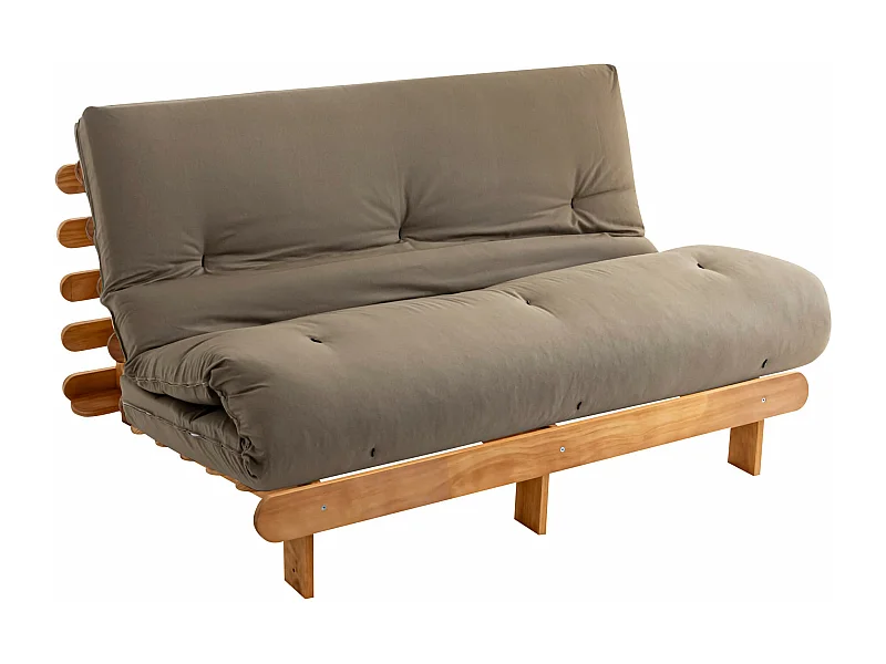 Ensemble matelas futon en coton et structure en bois massif naturel 160x200 Taupe