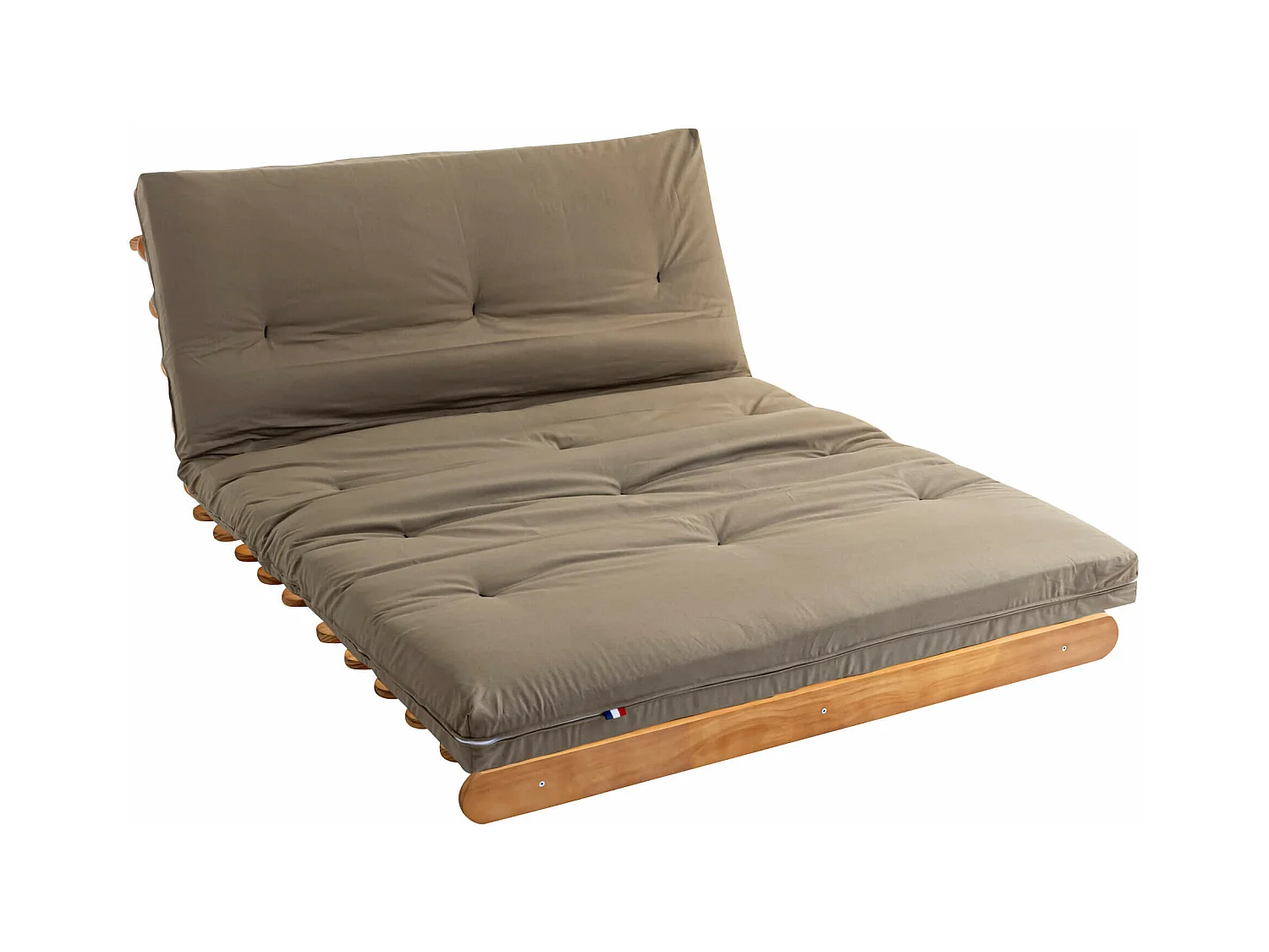 Ensemble matelas futon en coton et structure en bois massif naturel 160x200 Taupe
