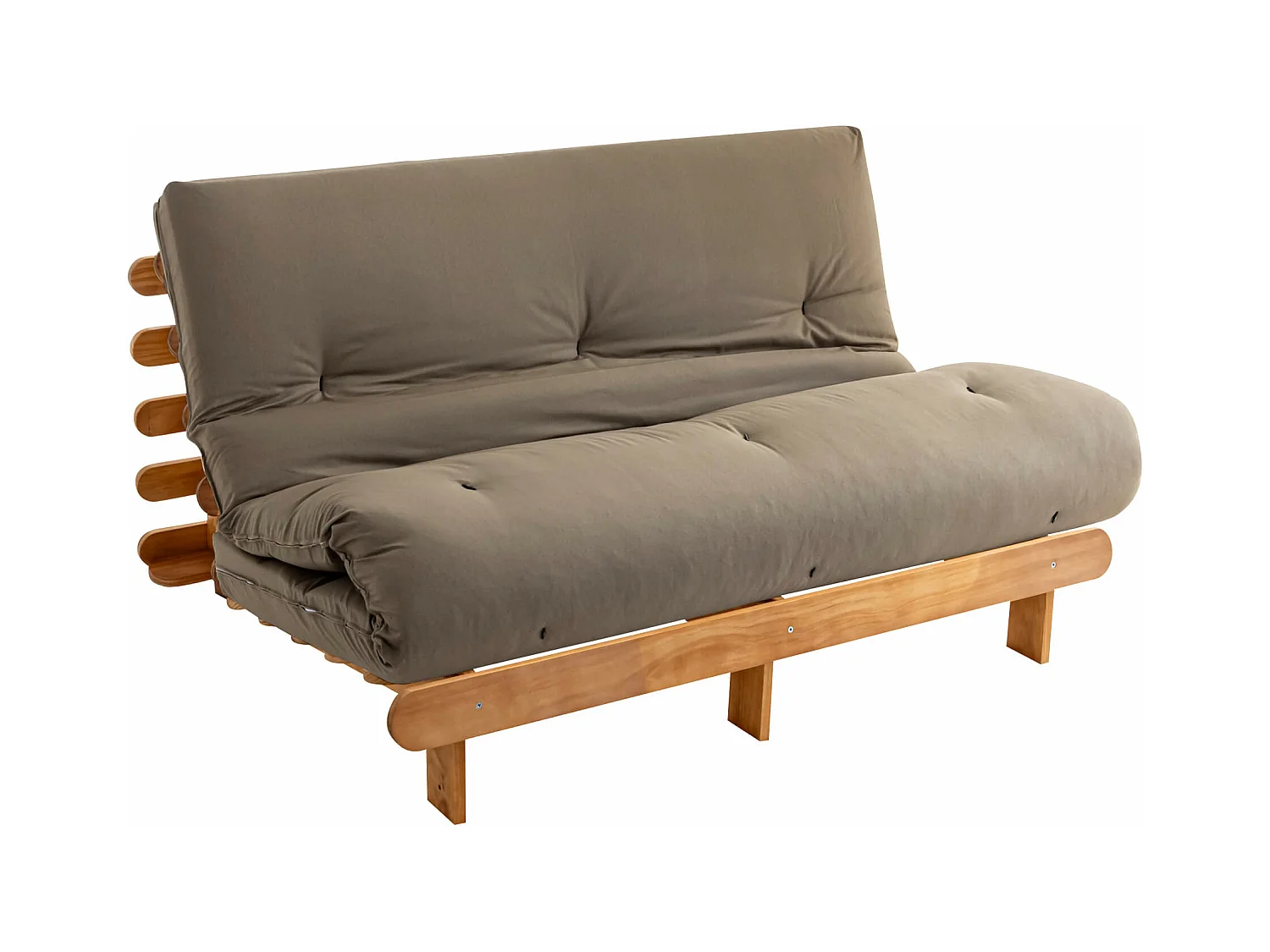Ensemble matelas futon en coton et structure en bois massif naturel 160x200 Taupe
