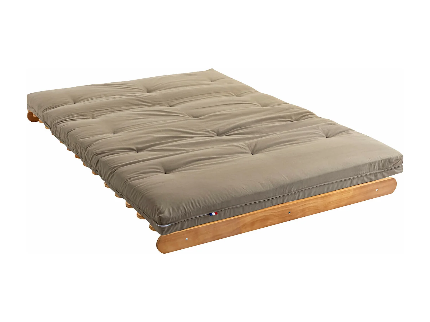 Ensemble matelas futon en coton et structure en bois massif naturel 160x200 Taupe