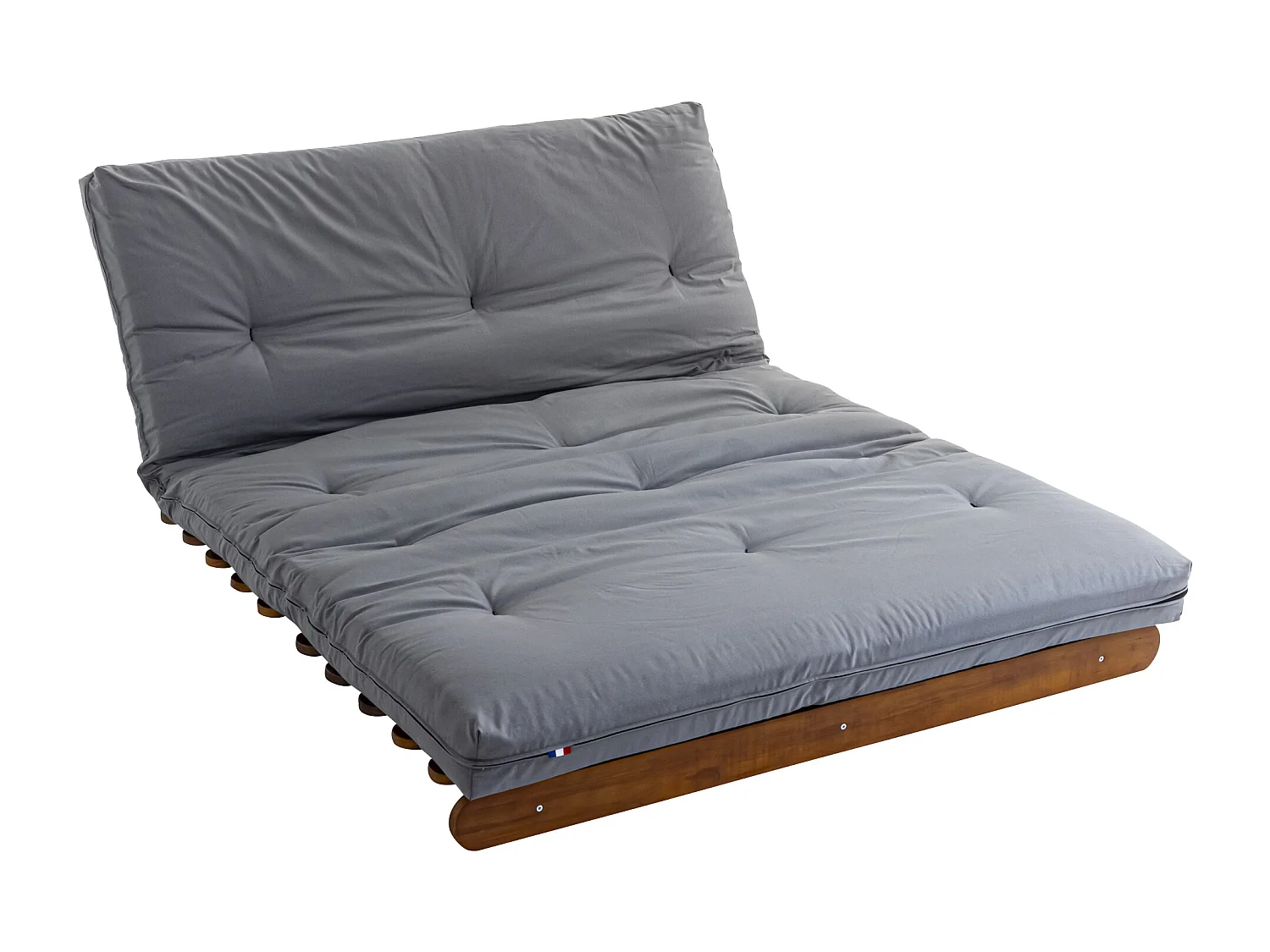Ensemble matelas futon en coton et structure en bois massif noisette 140x200 Gris