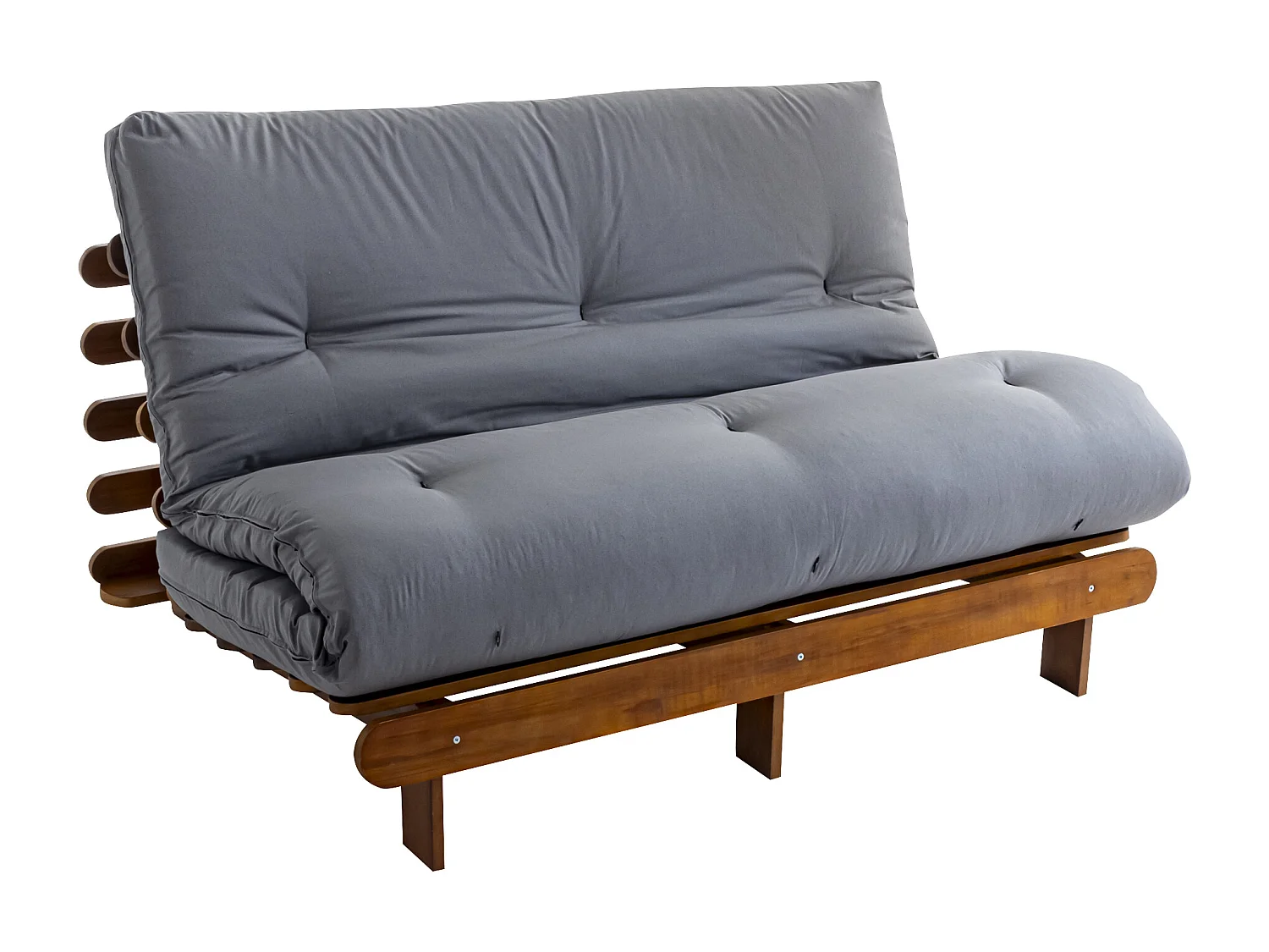 Ensemble matelas futon en coton et structure en bois massif noisette 140x200 Gris