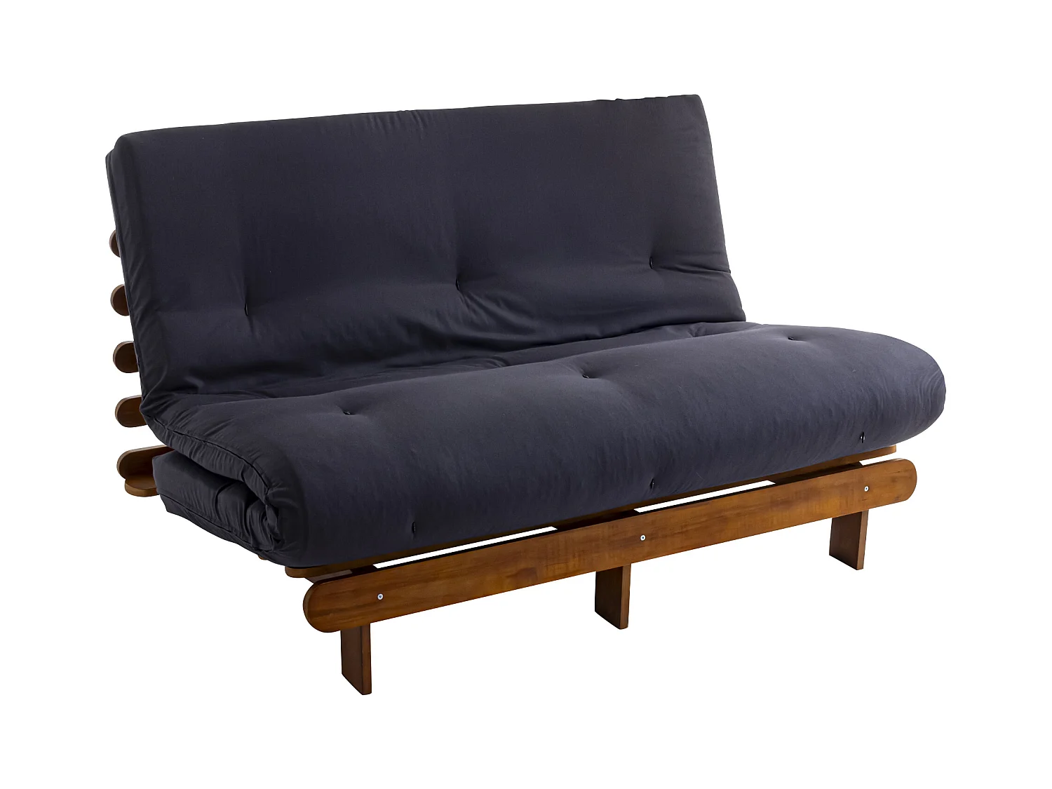 Ensemble matelas futon en coton et structure en bois massif noisette 160x200 Anthracite