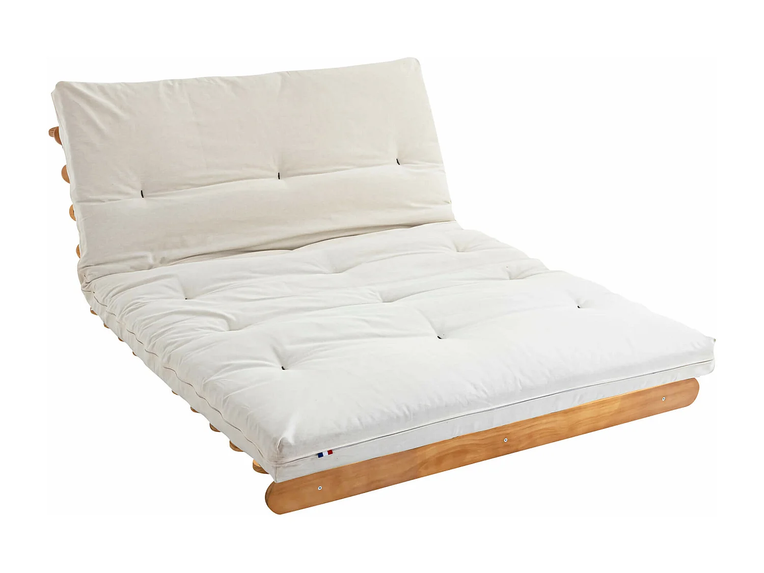 Ensemble matelas futon en coton et structure en bois massif naturel 160x200 Ecru